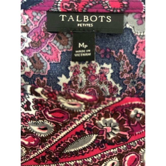 Talbots Pink Purple Paisley Tulip 3/4 Sleeve Blouse Top Petite Medium MP - Picture 7 of 11